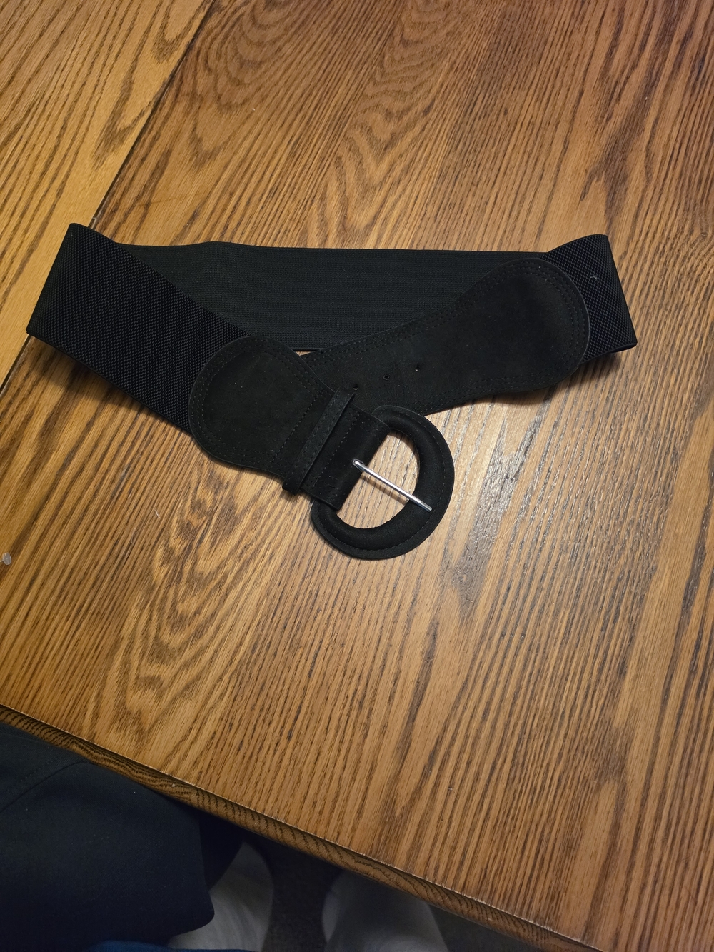 Black Elastic Wide Waist Belt with Round Buckle